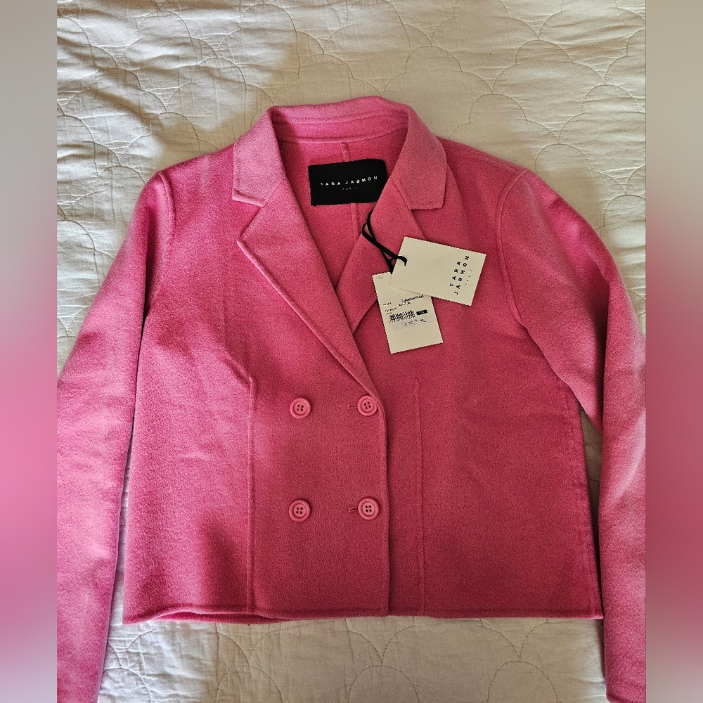 TARA JARMON Paris NWT Coat Jacket Blazer Monroe Pink Wool Boxy FR 38 US 6/8
